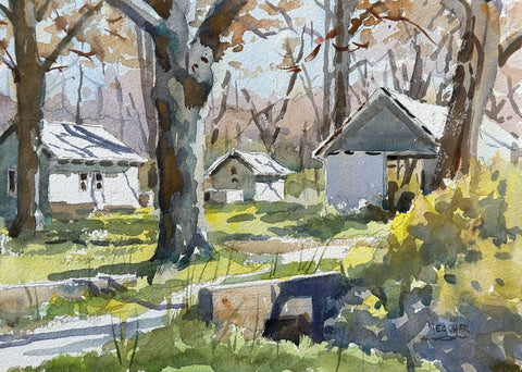 FARM BUILDINGS IN THE TREES